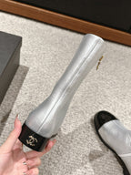 CHANEL SHORT BOOTS IN SILVER MIX BLACK LAMBSKIN
