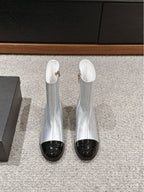 CHANEL SHORT BOOTS IN SILVER MIX BLACK LAMBSKIN