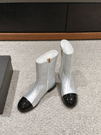 CHANEL SHORT BOOTS IN SILVER MIX BLACK LAMBSKIN