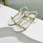 CHANEL SANDALS PEARL CHAIN IN WHITE COWHIDE