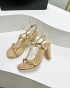 CHANEL HIGH HEELS PEARL CHAIN IN BEIGE CREAM COWHIDE