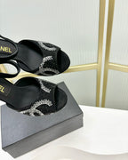 CHANEL HIGH HEELS ONE STRAP IN BLACK GOATSKIN