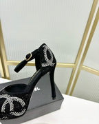 CHANEL HIGH HEELS ONE STRAP IN BLACK GOATSKIN