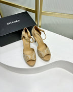 CHANEL HIGH HEELS ONE STRAP IN BEIGE CREAM GOATSKIN
