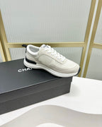 CHANEL SNEAKER IN GREY SUEDE AND WHITE BREATHABLE MESH