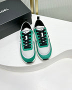 CHANEL SNEAKER IN JADE GREEN SUEDE AND GREY BREATHABLE MESH