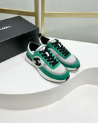 CHANEL SNEAKER IN JADE GREEN SUEDE AND GREY BREATHABLE MESH