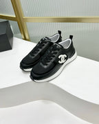 CHANEL SNEAKER IN BLACK SUEDE WITH WHITE LOGO