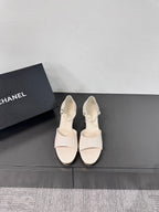 CHANEL BLOCK HEEL SANDALS WHITE SHEEPSKIN