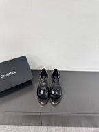 CHANEL BLOCK HEEL SANDALS BLACK SHEEPSKIN