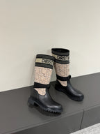 DIOR D-MAJOR BOOT TAUPE AND BLACK TECHNICAL FABRIC AND BLACK CALFSKIN