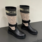 DIOR D-MAJOR BOOT TAUPE AND BLACK TECHNICAL FABRIC AND BLACK CALFSKIN