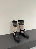 DIOR D-MAJOR BOOT TAUPE AND BLACK TECHNICAL FABRIC AND BLACK CALFSKIN