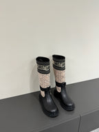 DIOR D-MAJOR BOOT TAUPE AND BLACK TECHNICAL FABRIC AND BLACK CALFSKIN