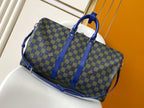 LOUIS VUITTON KEEPALL BANDOULIÈRE 50 IN BLUE GREEN DAMIER HERITAGE COATED CANVAS