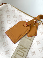 LOUIS VUITTON LV 25S KEEPALL BANDOULIÈRE BAG 45 IN WHITE MONOGRAM HERITAGE CALFSKIN