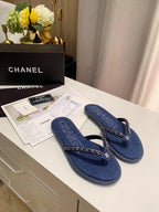 CHANEL THONG SLIPPERS IN COBALT BLUE DENIM