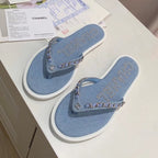 CHANEL THONG SLIPPERS IN LIGHT BLUE DENIM