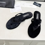 CHANEL THONG SLIPPERS IN BLACK VELVET