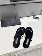 CHANEL THONG SLIPPERS IN BLACK VELVET
