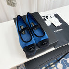 CHANEL MARY JANE FLAT IN COBALT BLUE AND BLACK VELVET