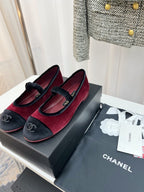 CHANEL MARY JANE FLAT IN RED AND BLACK VELVET