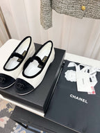 CHANEL MARY JANE FLAT IN WHITE AND BLACK VELVET