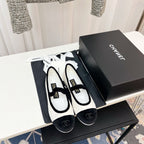 CHANEL MARY JANE FLAT IN WHITE AND BLACK VELVET