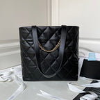 CHANEL 23P Hobo Shopping Black Calfskin Gold Hardware