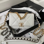 CHANEL 19 WOC 19CM WHITE LAMBSKIN GOLD HARDWARE