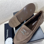 CHANEL LOAFER IN CHOCOLATE BROWN SUEDE AND WOOL LINING