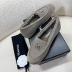 CHANEL LOAFER IN SMOKE GRAY SUEDE AND WOOL LINING