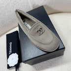 CHANEL LOAFER IN SMOKE GRAY SUEDE AND WOOL LINING