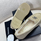 CHANEL LOAFER IN ECRU TAN SUEDE AND WOOL LINING