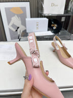 DIOR J'A SLINGBACK PUMP LIGHT PINK CALFSKIN AND EMBROIDERED FABRIC 65 MM