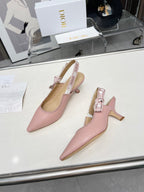 DIOR J'A SLINGBACK PUMP LIGHT PINK CALFSKIN AND EMBROIDERED FABRIC 65 MM