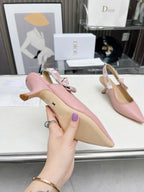DIOR J'A SLINGBACK PUMP LIGHT PINK CALFSKIN AND EMBROIDERED FABRIC 65 MM