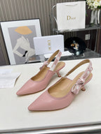 DIOR J'A SLINGBACK PUMP LIGHT PINK CALFSKIN AND EMBROIDERED FABRIC 65 MM