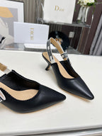 DIOR J'A SLINGBACK PUMP BLACK CALFSKIN AND EMBROIDERED FABRIC 65 MM