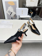DIOR J'A SLINGBACK PUMP BLACK CALFSKIN AND EMBROIDERED FABRIC 65 MM