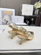 DIOR J'A SLINGBACK PUMP LIGHT GOLD CALFSKIN AND EMBROIDERED FABRIC 65 MM