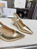 DIOR J'A SLINGBACK PUMP LIGHT GOLD CALFSKIN AND EMBROIDERED FABRIC 65 MM