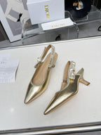 DIOR J'A SLINGBACK PUMP LIGHT GOLD CALFSKIN AND EMBROIDERED FABRIC 65 MM