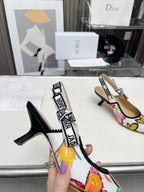 DIOR J'A SLINGBACK PUMP COLORFUL NATURAL RAFFIA AND EMBROIDERED COTTON 65 MM 130844