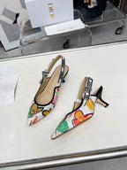 DIOR J'A SLINGBACK PUMP COLORFUL NATURAL RAFFIA AND EMBROIDERED COTTON 65 MM 130844