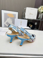 DIOR J'A SLINGBACK PUMP COLORFUL NATURAL RAFFIA AND EMBROIDERED COTTON 65 MM 130845