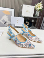 DIOR J'A SLINGBACK PUMP COLORFUL NATURAL RAFFIA AND EMBROIDERED COTTON 65 MM 130845