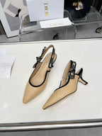 DIOR J'A SLINGBACK PUMP NATURAL RAFFIA AND BLACK EMBROIDERED COTTON 65 MM