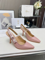 DIOR J'A SLINGBACK PUMP LIGHT PINK CALFSKIN AND EMBROIDERED FABRIC 10 CM
