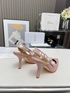DIOR J'A SLINGBACK PUMP LIGHT PINK CALFSKIN AND EMBROIDERED FABRIC 10 CM